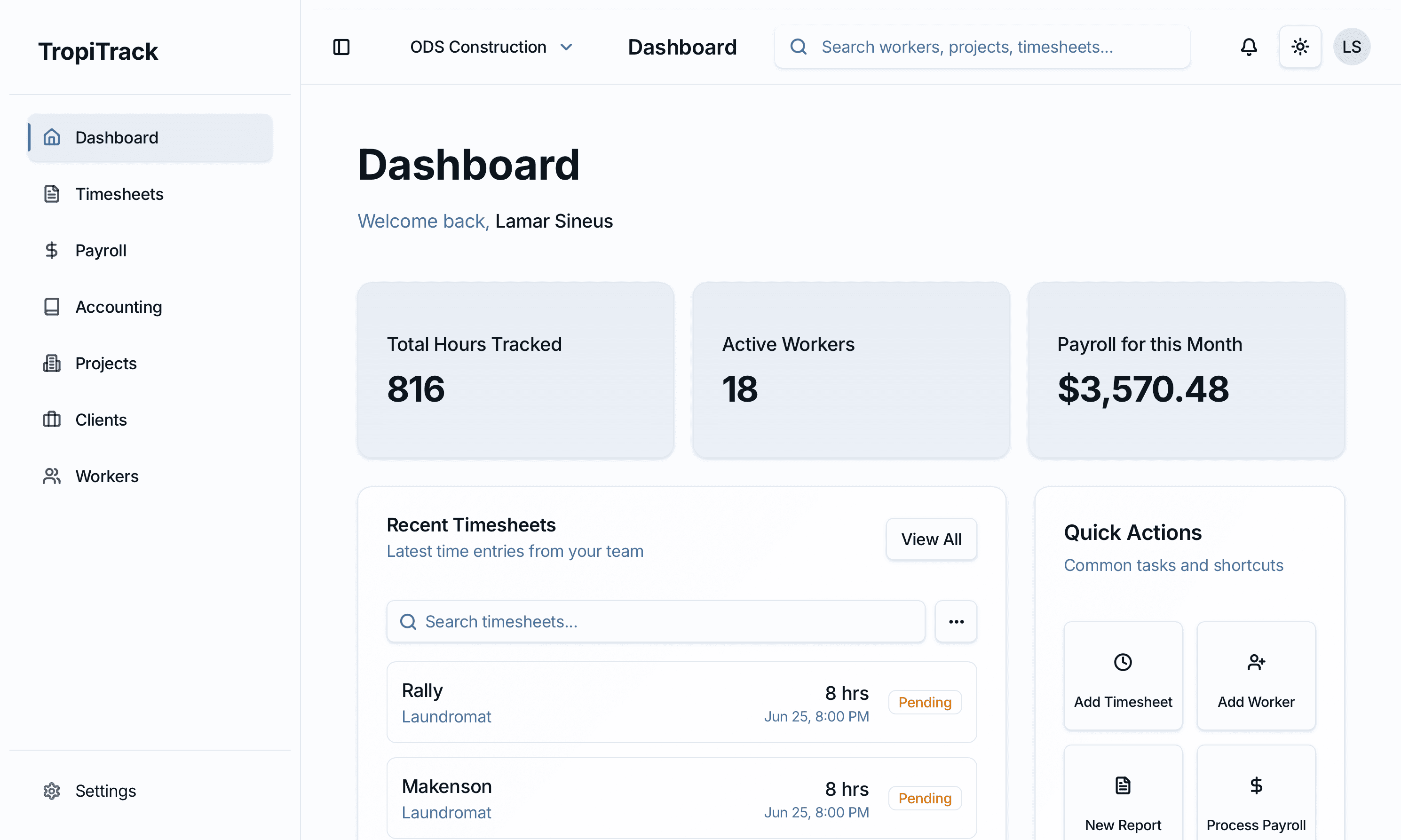 TropiTrack Dashboard Preview
